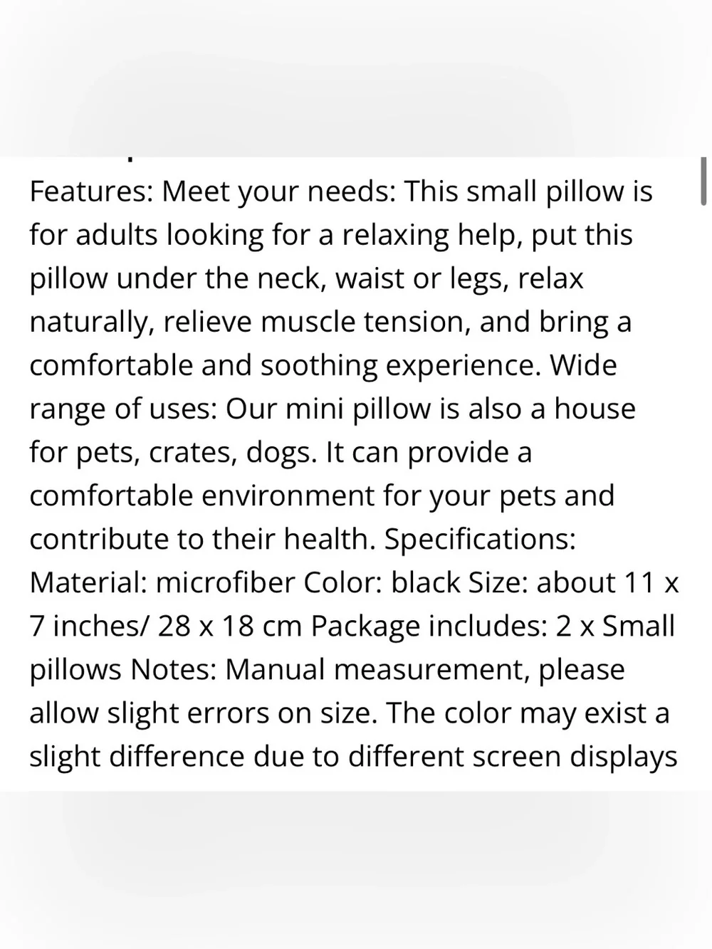 Memory Foam Lumbar Pillows with Pillowcases 11x7” BLACK (2-Pack)